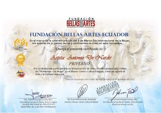 attestato di partecipazione rilasciato dalla Fundacion belles Artes Ecuador